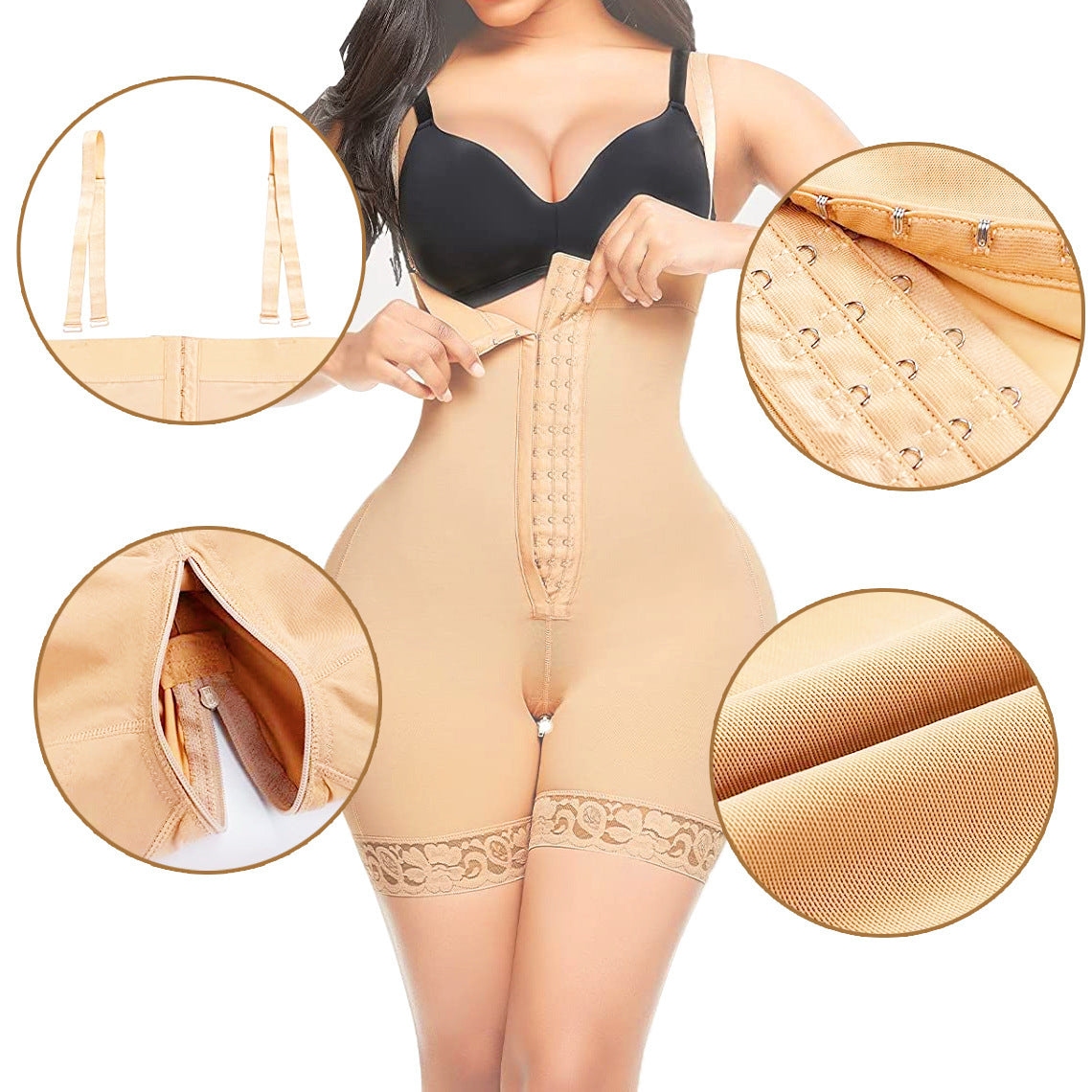 High Waisted Body Pants Shapewear Bodysuit Enhancement Crotch Zipper Tummy Lifting