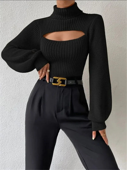 Women’s Hollow Out Turtleneck Sweater