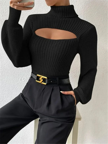 Women’s Hollow Out Turtleneck Sweater